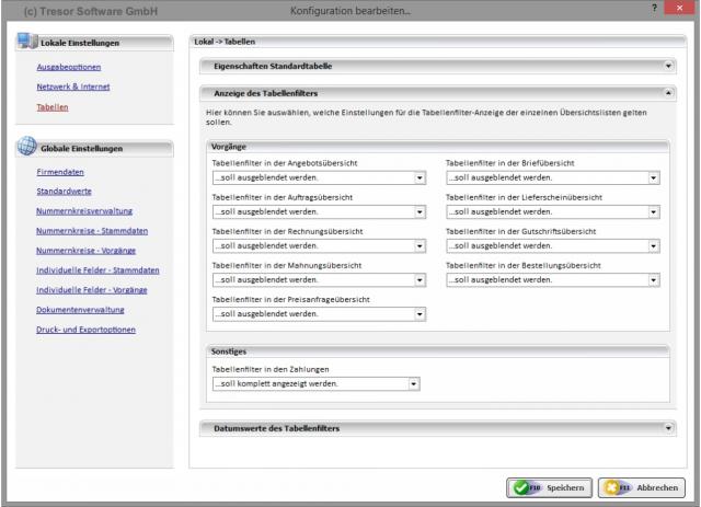 Konfiguration - Tabellenoptionen